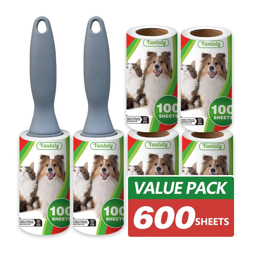 Generic vantaly-100-Sheet Pet Hair Remover Lint Roller Set - Super Sticky Portable & Tearable - Effortlessly Eliminates Dog & Cat Hair from Furniture Carpet & Clothes Gray